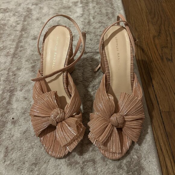 Loeffler Randall Camellia Knotted Metallic Sandals in Peach - Size 9.5